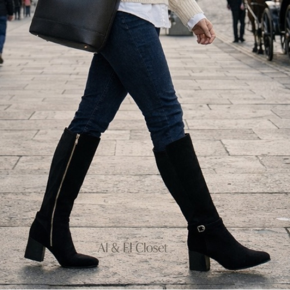 Blondo Twyla Waterproof Tall Boots Black Suede 8M Block Heel New With Box
